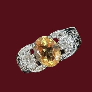 Natural Round Citrine 925 Sterling Silver Jewelry Ring Size 6